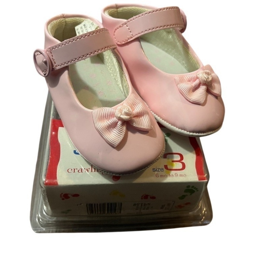 Tiny Steps Baby Girls Mary Jane Dress Shoes Pink Bow Rosette Size 3‎ (6-9M)